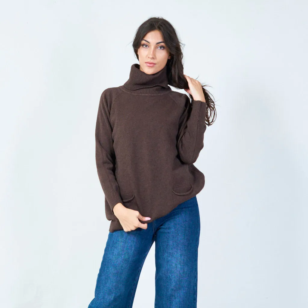 Relaxed cowl neck sweater with pockets wholesale