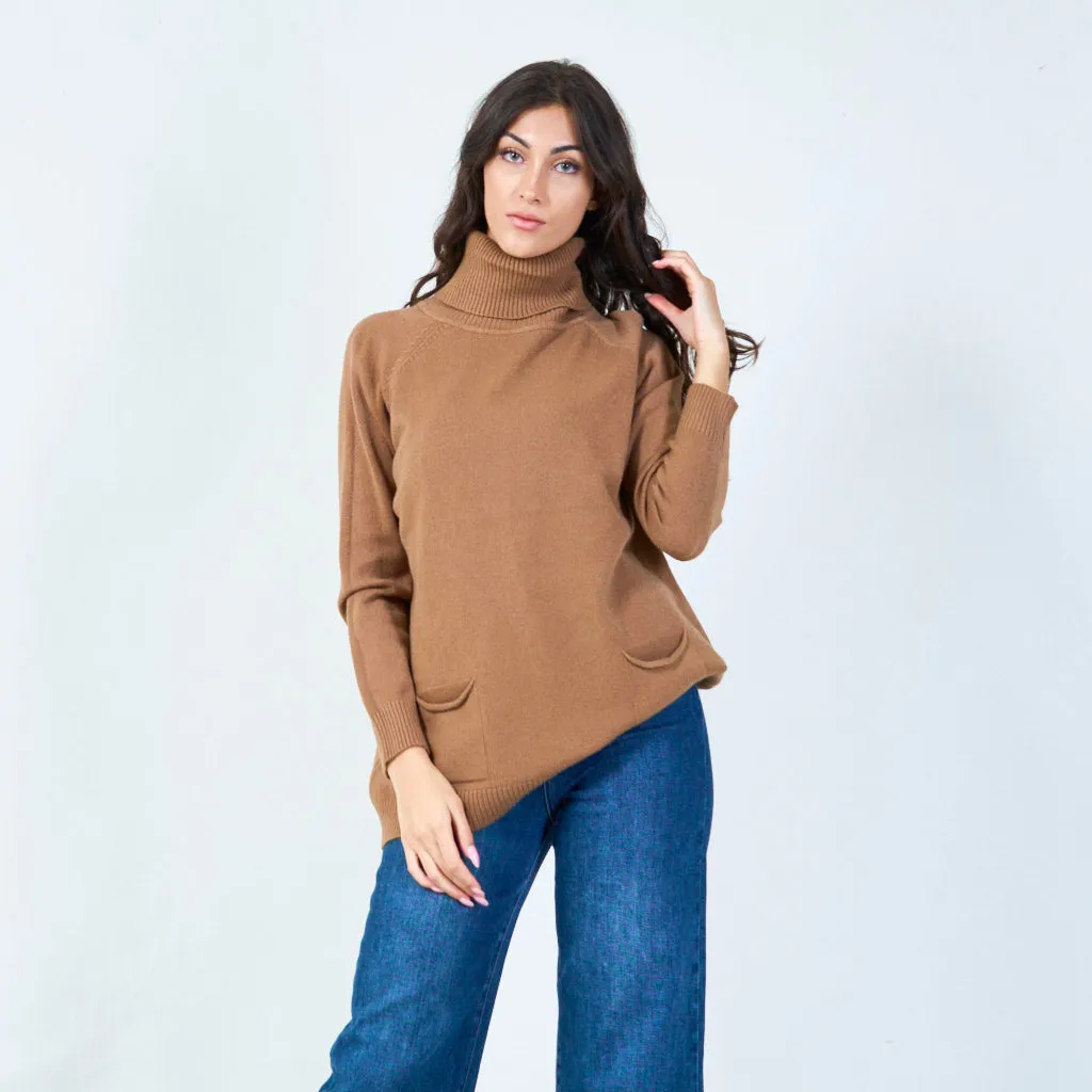 Relaxed cowl neck sweater with pockets wholesale