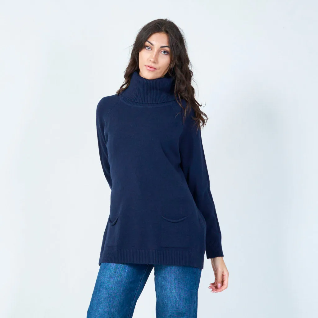 Relaxed cowl neck sweater with pockets wholesale