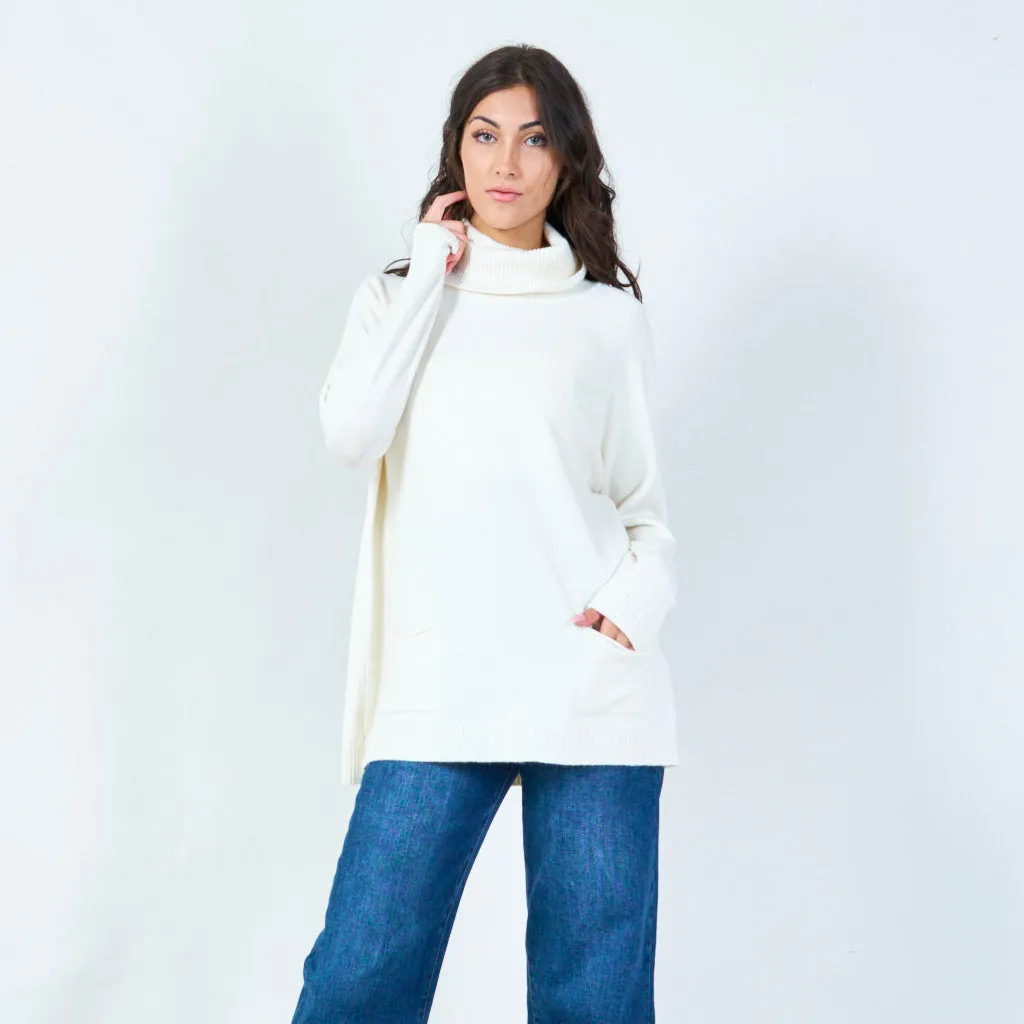 Relaxed cowl neck sweater with pockets wholesale