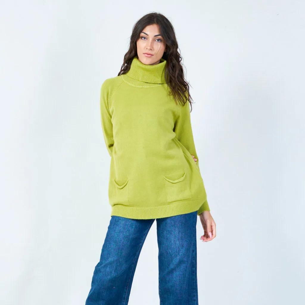 Relaxed cowl neck sweater with pockets wholesale