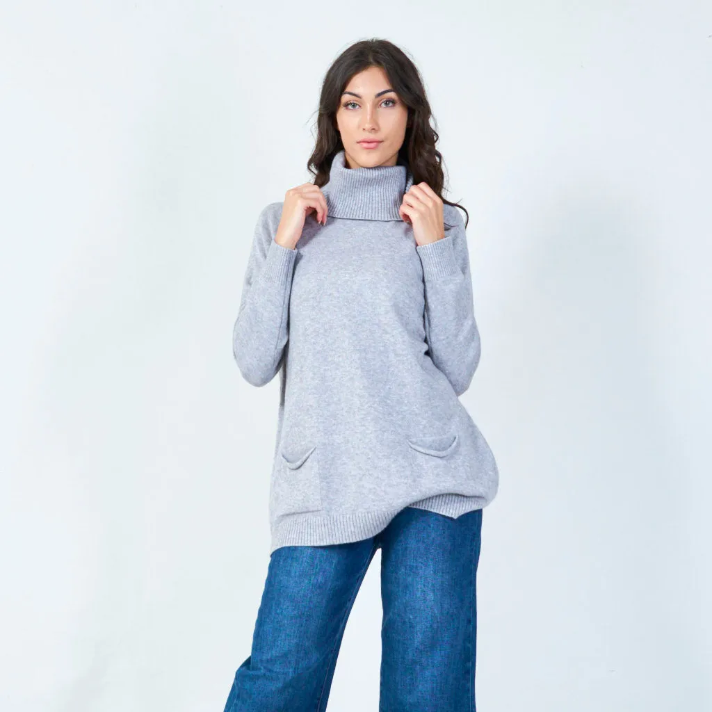 Relaxed cowl neck sweater with pockets wholesale