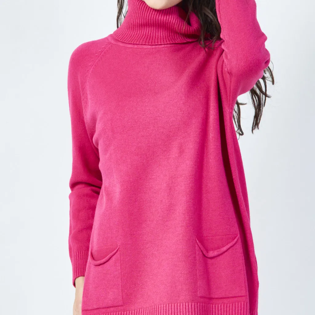 Relaxed cowl neck sweater with pockets wholesale