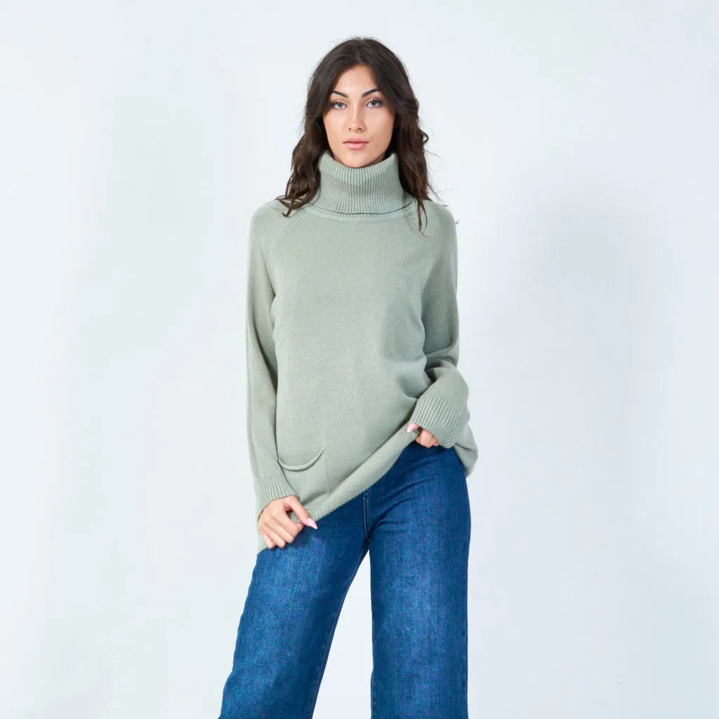 Relaxed cowl neck sweater with pockets wholesale