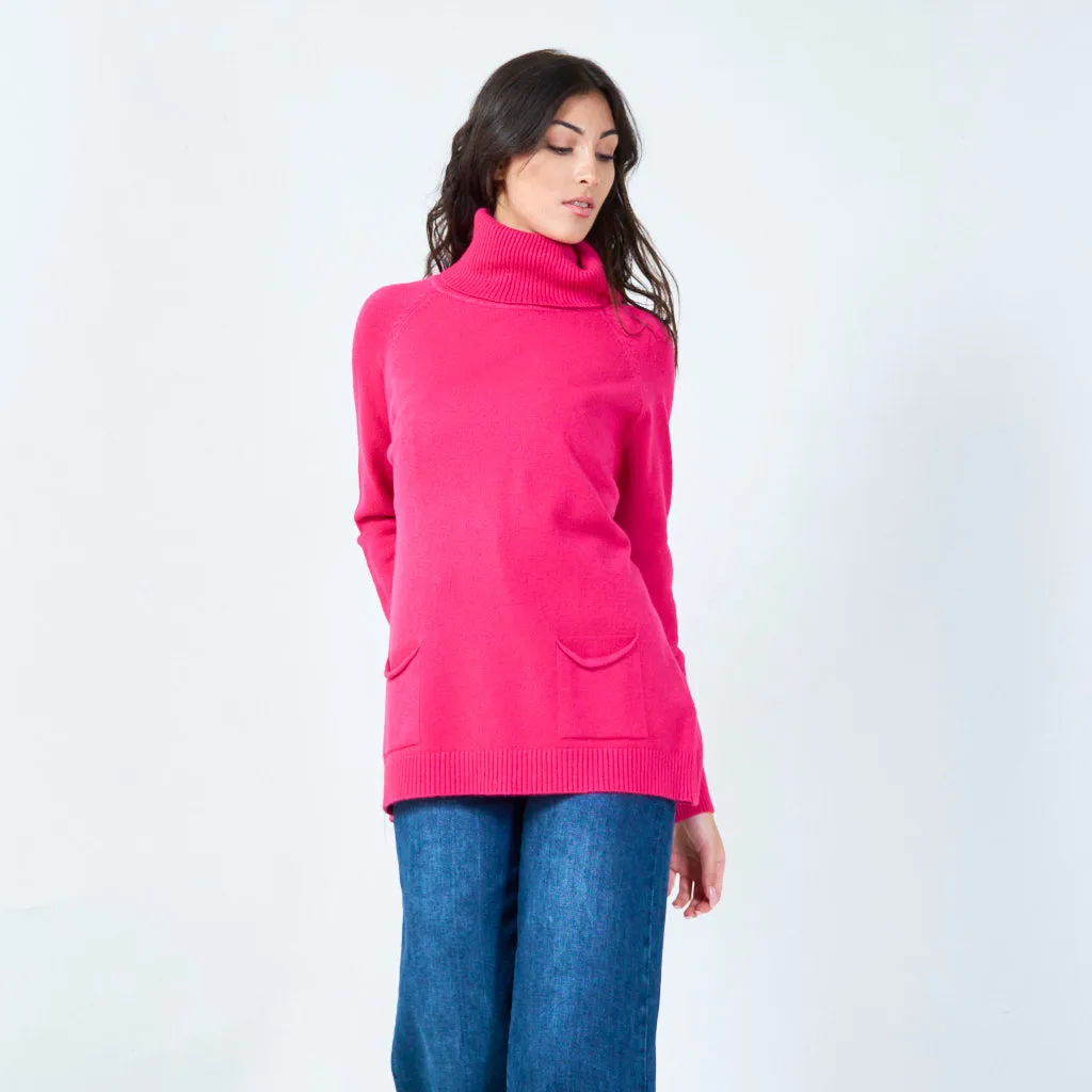 Relaxed cowl neck sweater with pockets wholesale