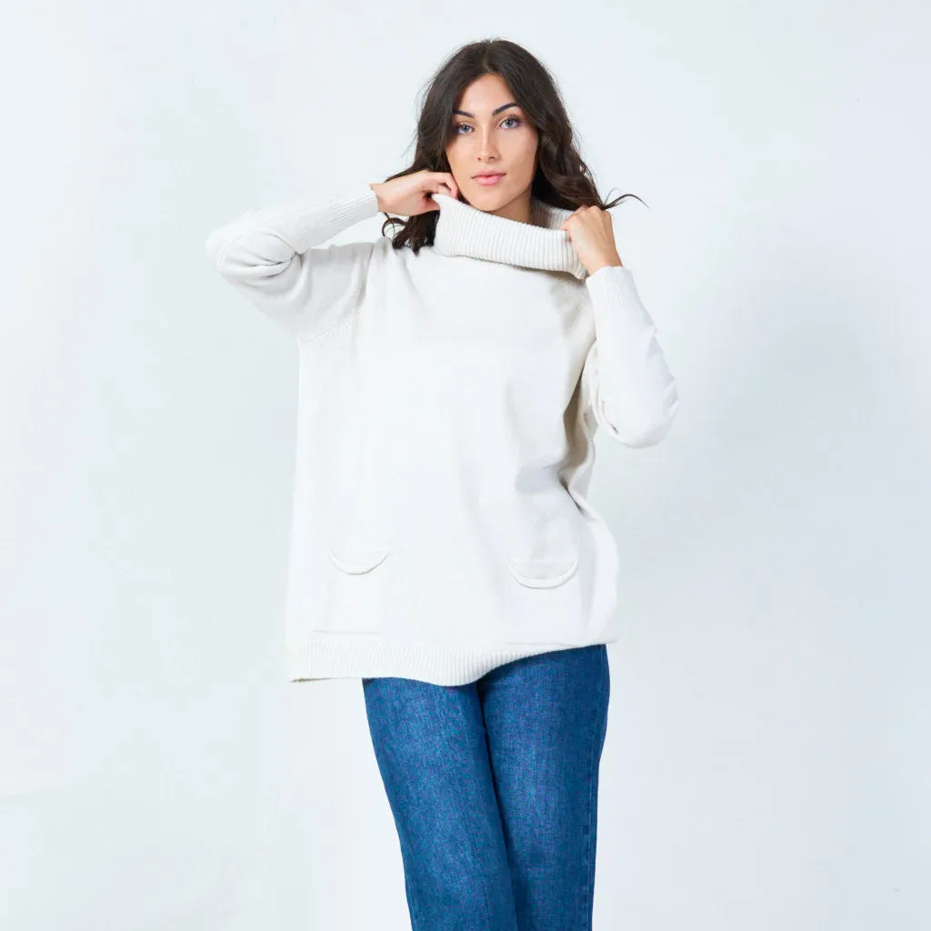 Relaxed cowl neck sweater with pockets wholesale