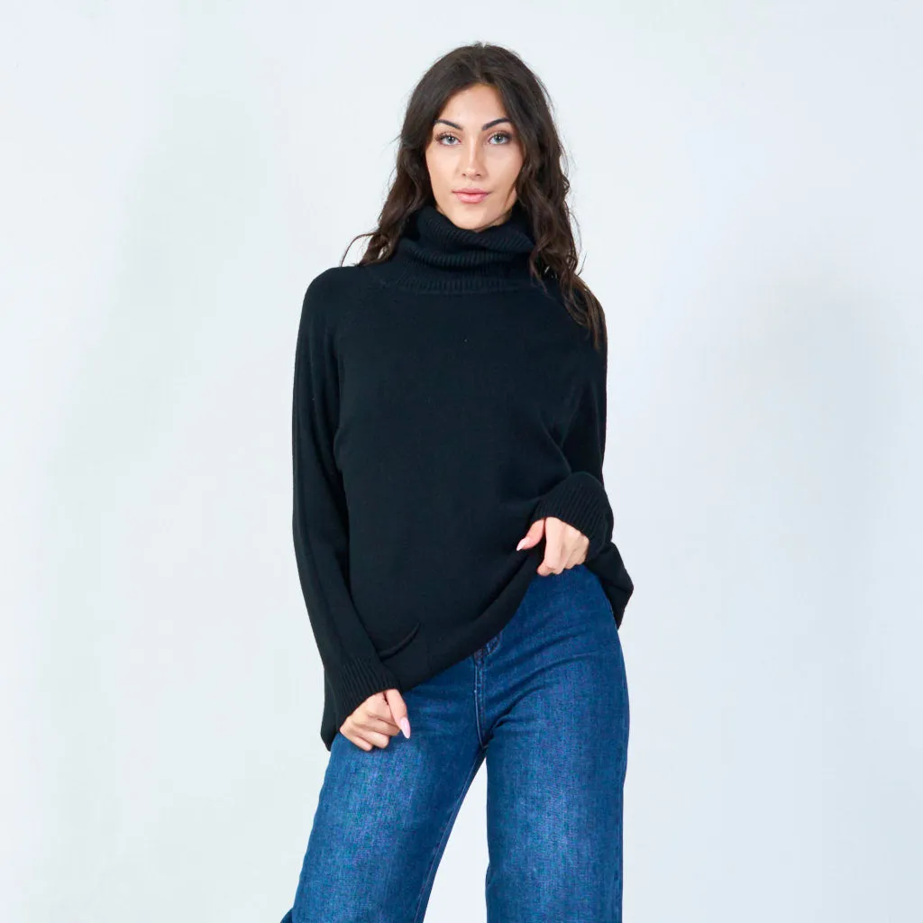 Relaxed cowl neck sweater with pockets wholesale