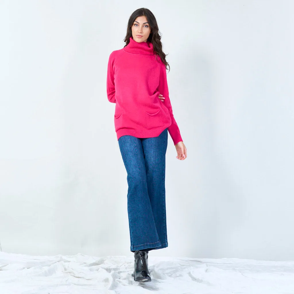 Relaxed cowl neck sweater with pockets wholesale