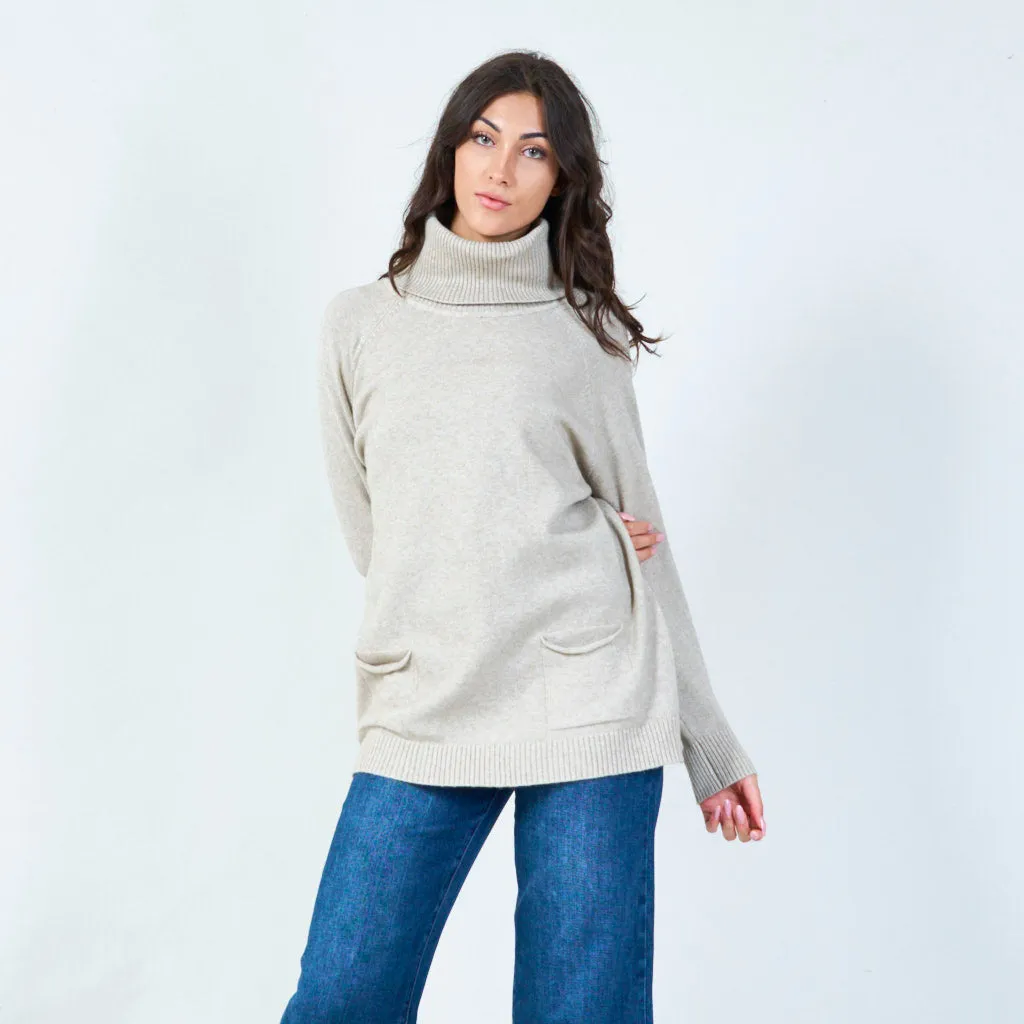 Relaxed cowl neck sweater with pockets wholesale