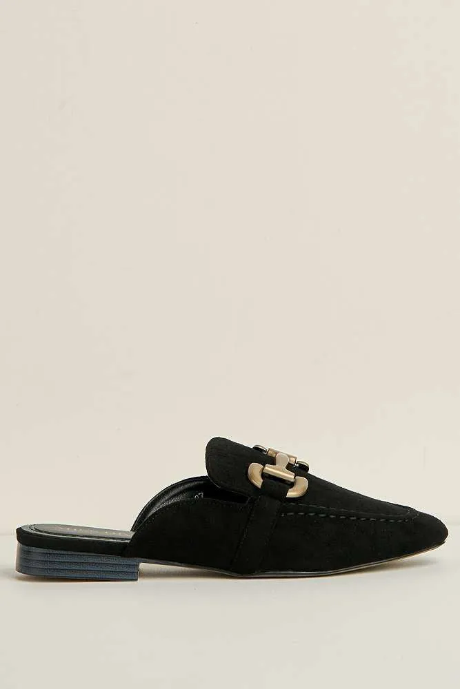 Rhiyan Horsebit Detail Loafer Mules in Black