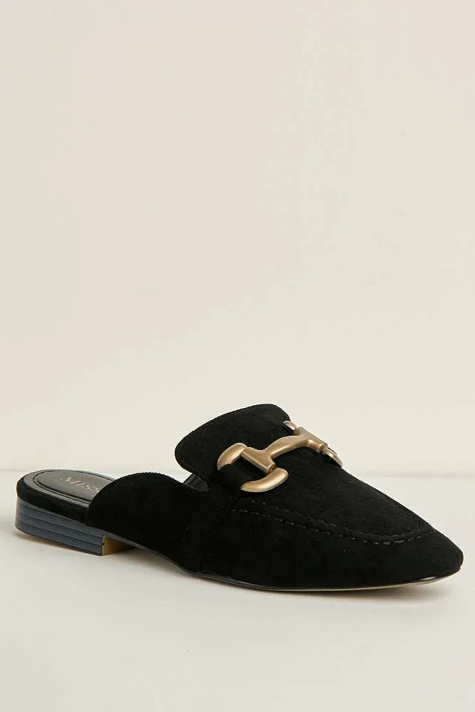 Rhiyan Horsebit Detail Loafer Mules in Black