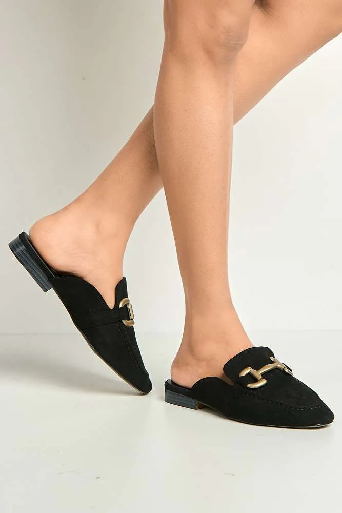 Rhiyan Horsebit Detail Loafer Mules in Black