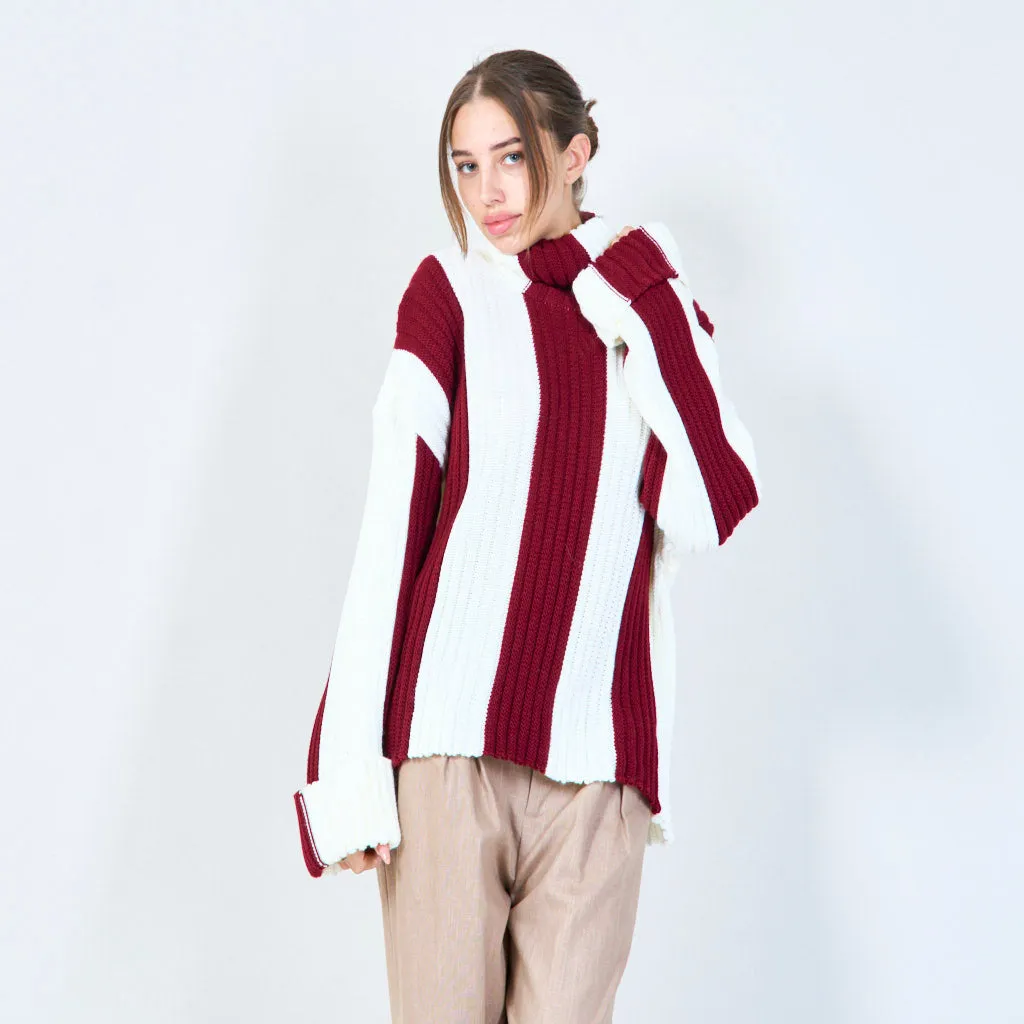 Ribbed turtleneck sweater with contrasting stripes wholesale