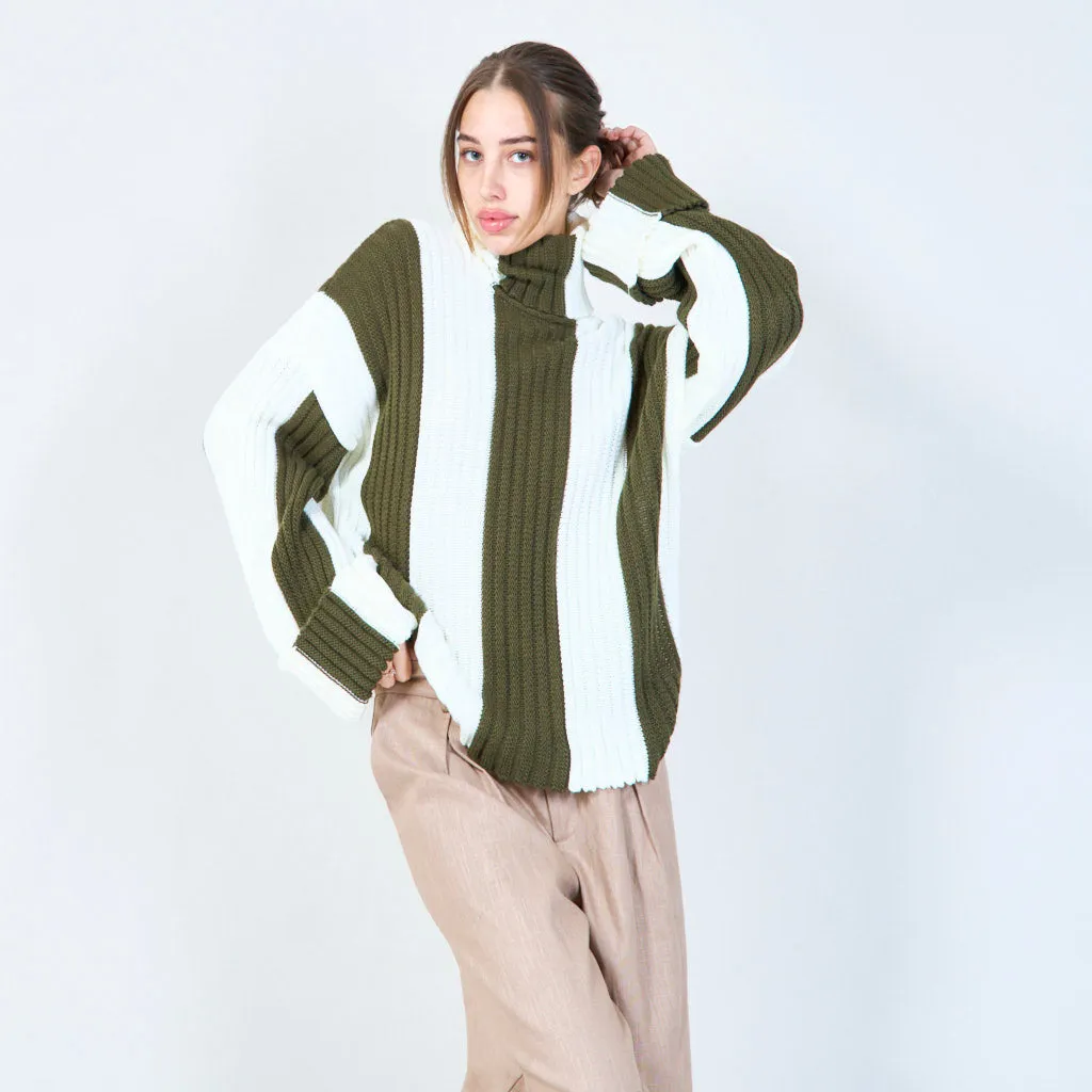 Ribbed turtleneck sweater with contrasting stripes wholesale