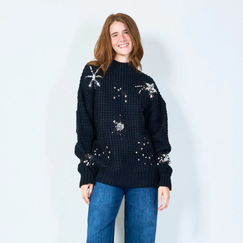 Starburst sequin high-neck sweater wholesale