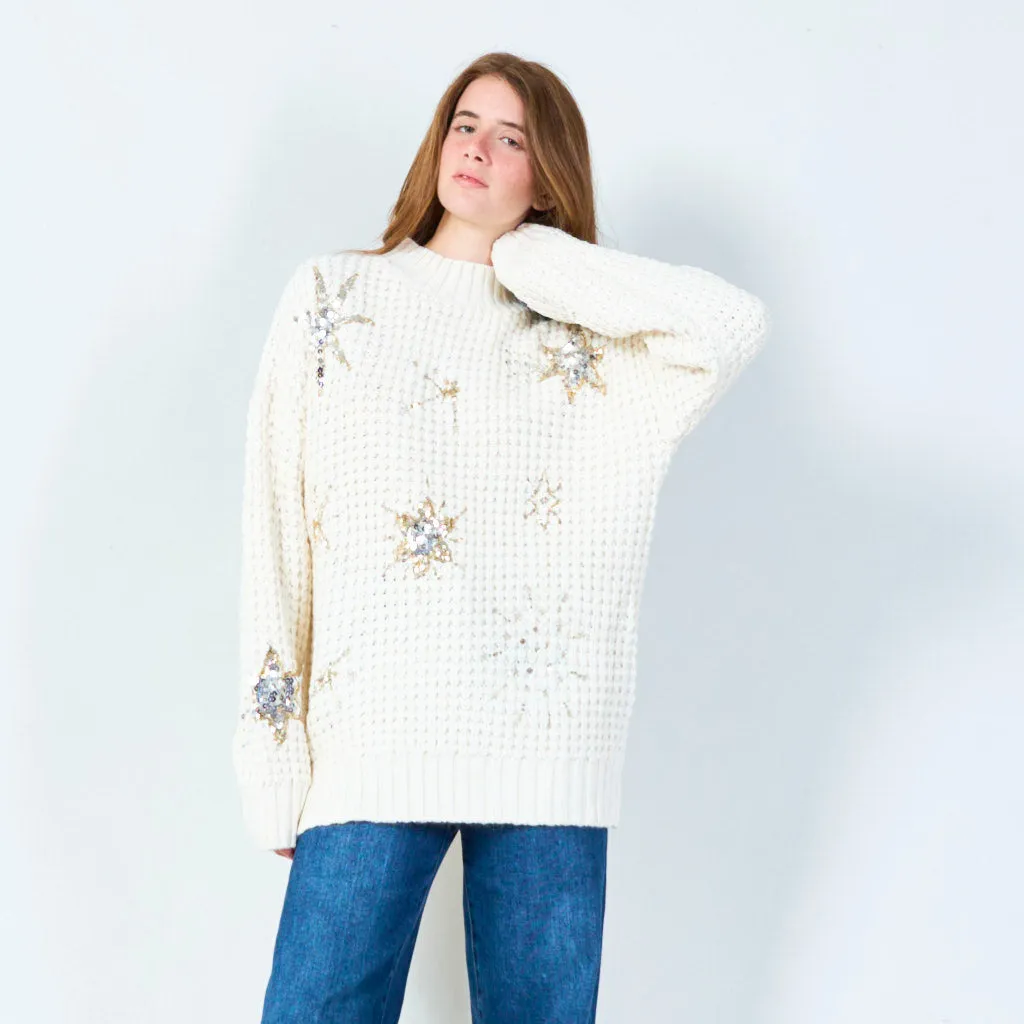 Starburst sequin high-neck sweater wholesale