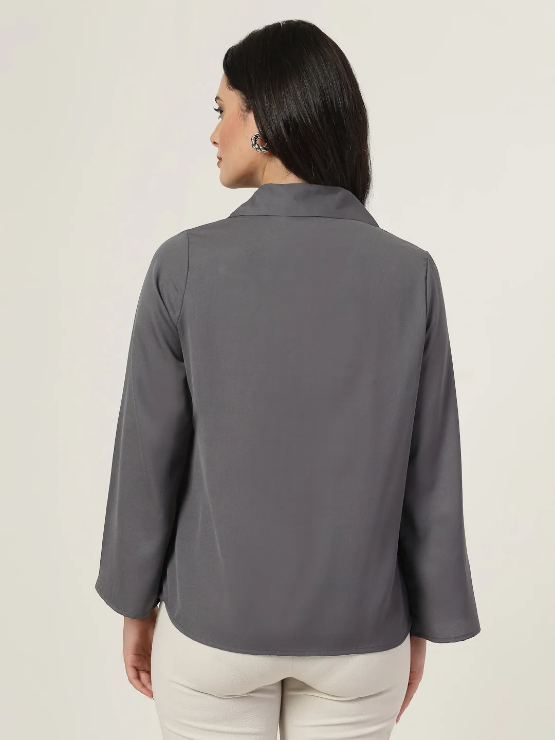 Style Quotient Women Solid Grey Polymoss Formal Shirt