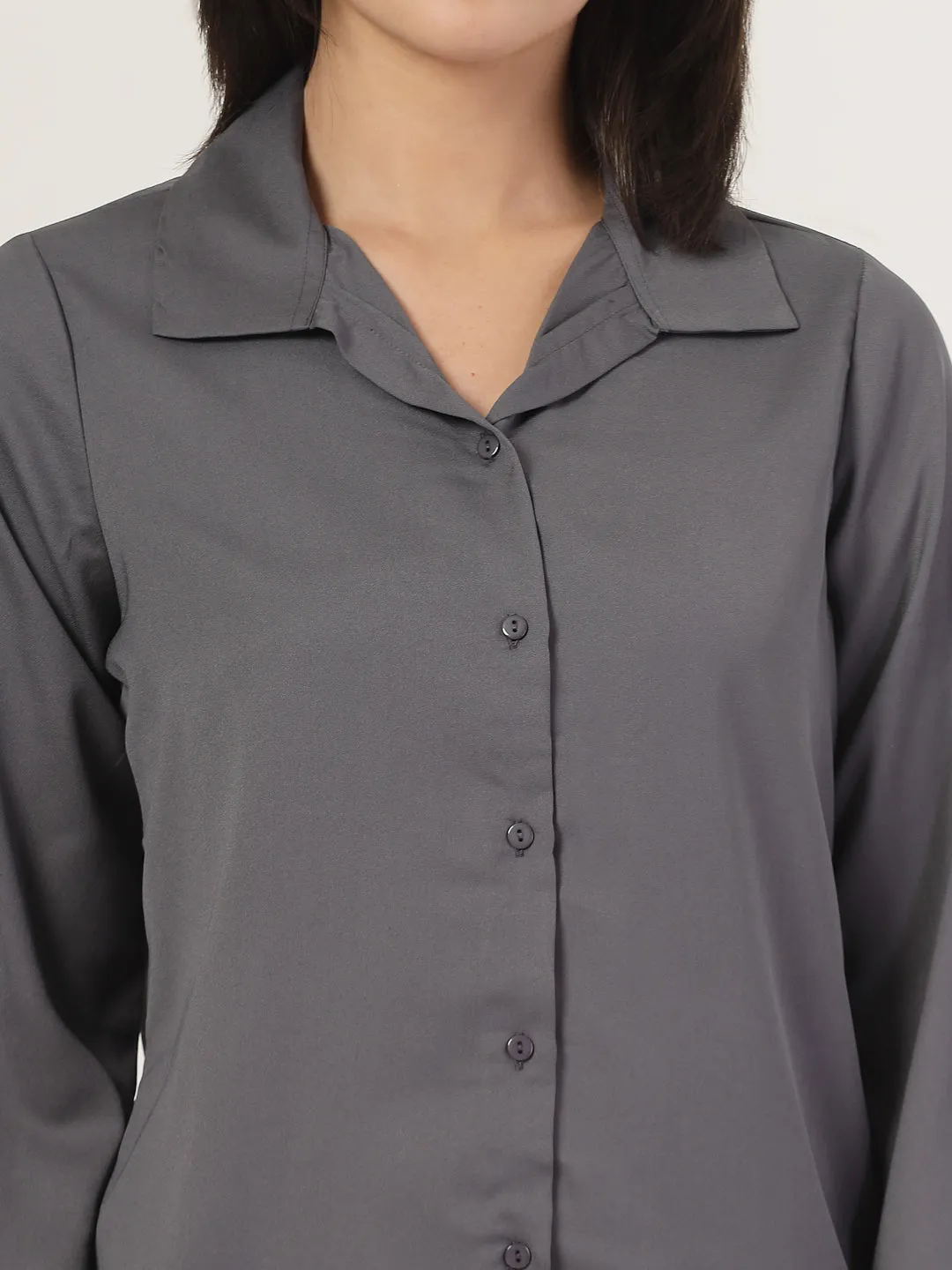 Style Quotient Women Solid Grey Polymoss Formal Shirt