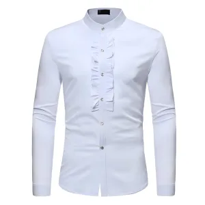 The Francois Ruffled Mandarin Collar Tuxedo Shirt - Multiple Colors