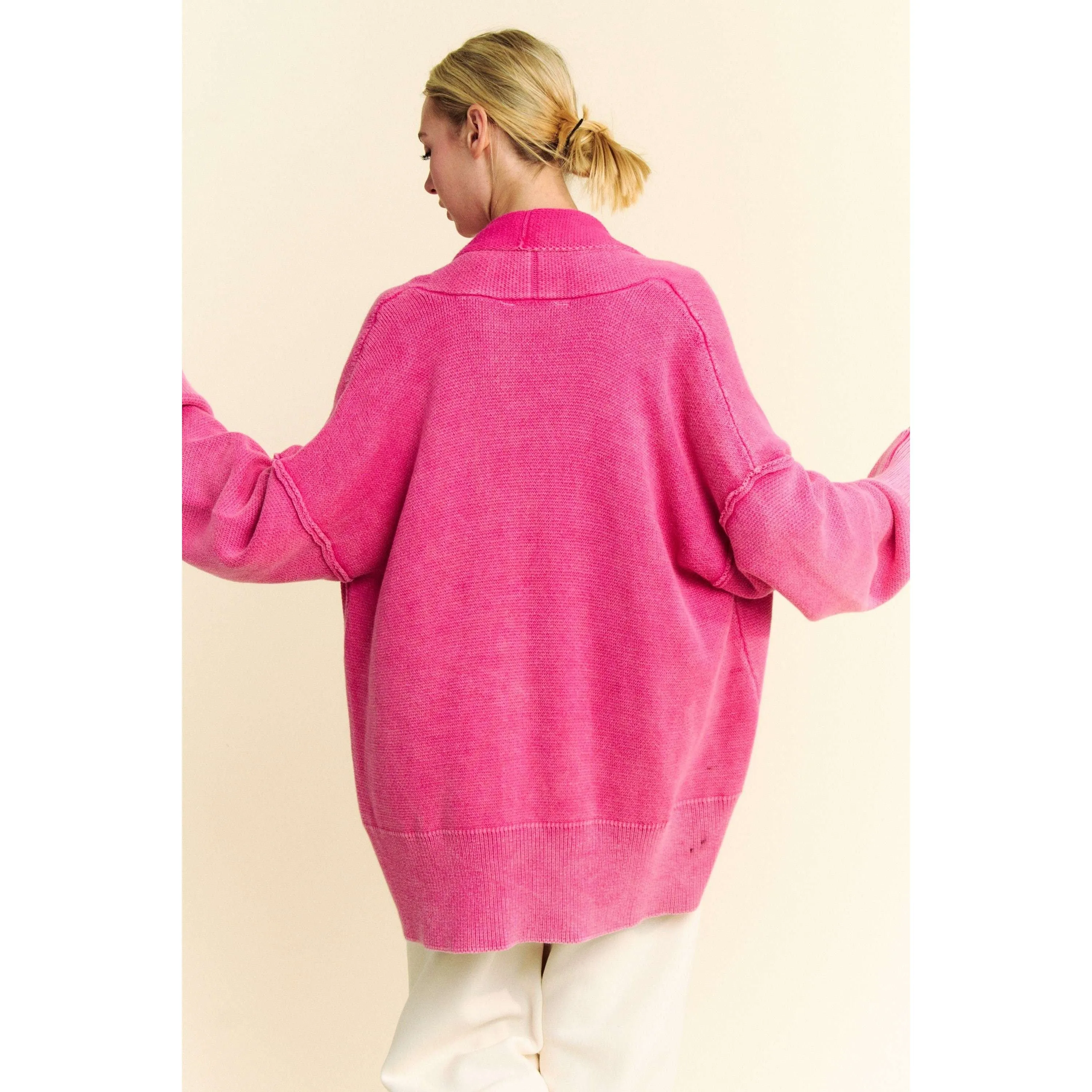 The XOXO Hot Pink Shawl Collar Cardigan