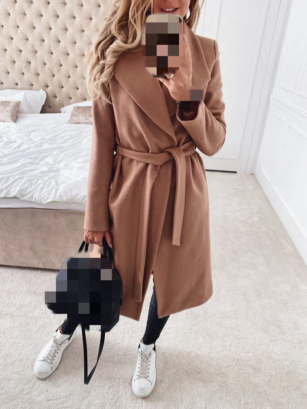 Wenkouban 2022 Spring Wool Women's Coat Trench Lace Up Long Black Coats Female Elegant Autumn Fashion Casual Outerwear Ladies Clothing