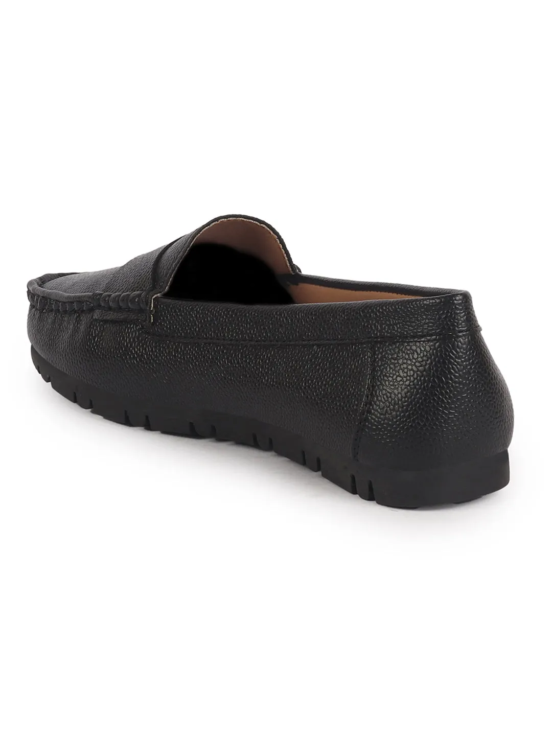 Women Black Textured Flat Comfortable Lightweight Slip On Loafers|Office Shoe|Slip On Shoe|Anti Skid Rubber Sole