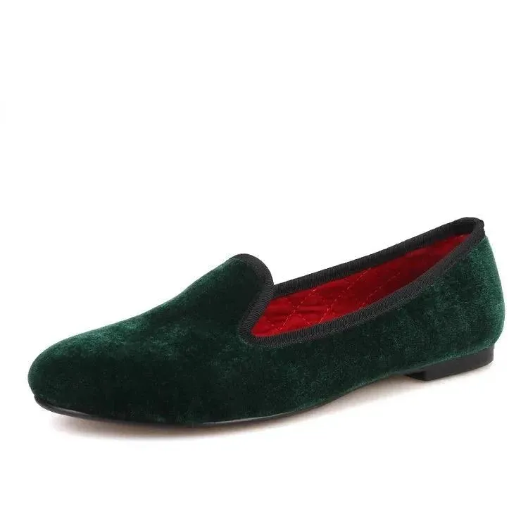 Women's Velvet Loafers Red Insoles