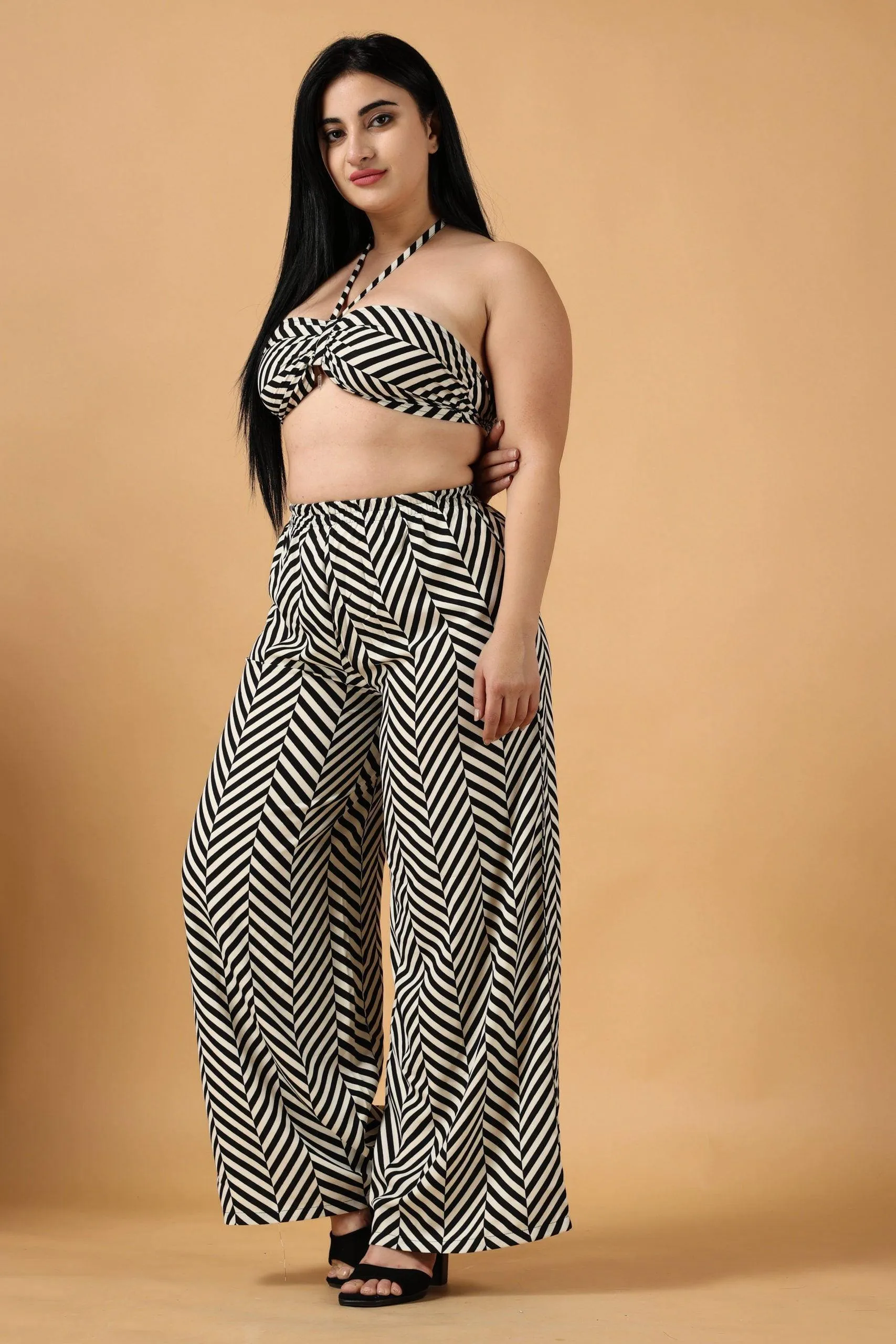 Zig Zag Printed Crop Top with Palazzo Set